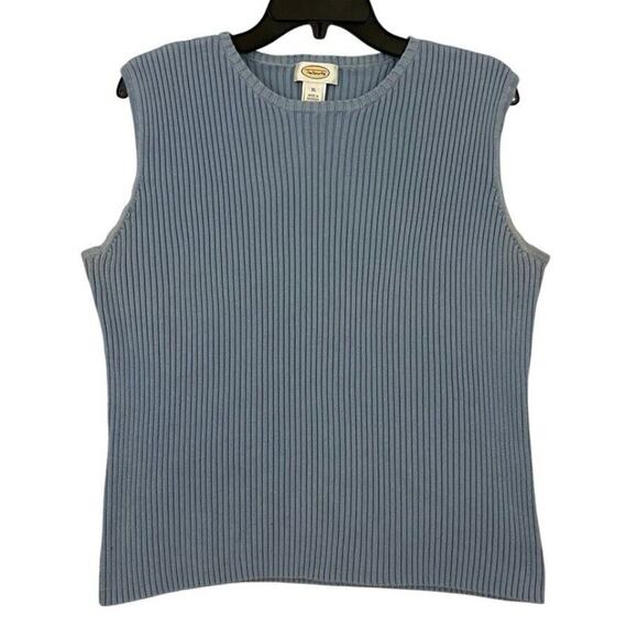 Talbots Ribbed Sleeveless Sweater Top Womens Size XL Blue Pullover Pima Cotton - Picture 1 of 8